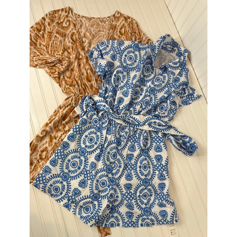 Cupshe Blue & Tan Printed Wrap Romper
